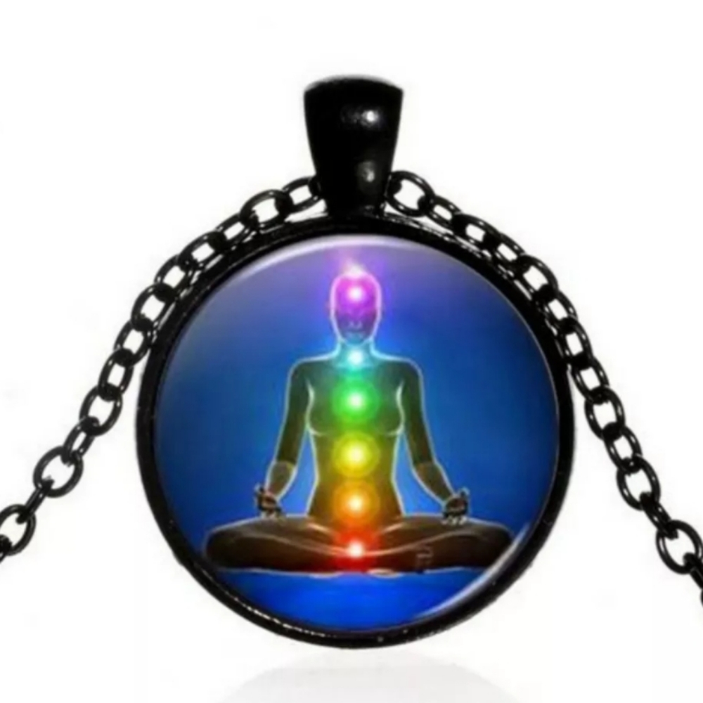 Meditation Boho Chakra Glass Pendant Necklace